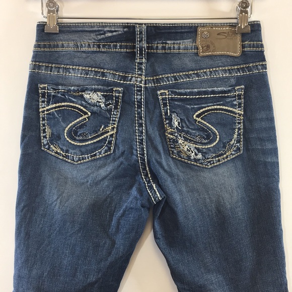 Silver Suki Mid Pencil Skinny Jeans Womens 30/31 Dark Wash Distressed Denim - Picture 6 of 13